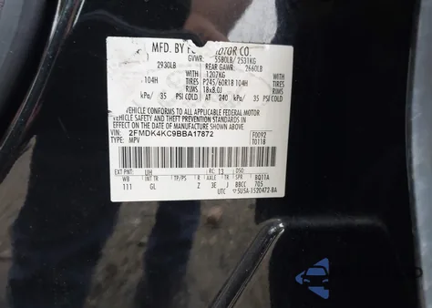 2011 Ford Edge Limited из США, поврежденный, VIN 2FMDK4KC9BBA17872